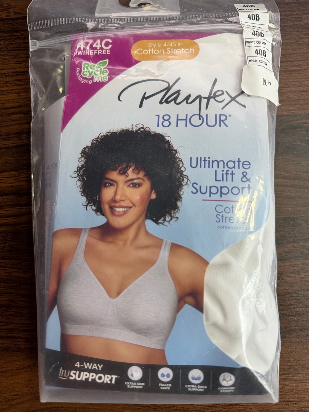 Playtex 18 Hour Cotton Stretch Wireless Bra - Light Gray